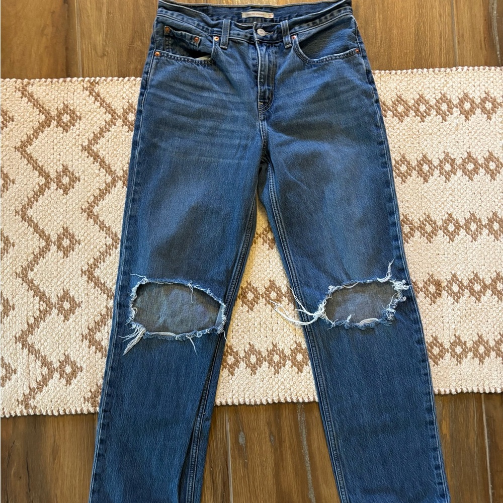 Levi's Blue Straight Leg Distressed Jeans